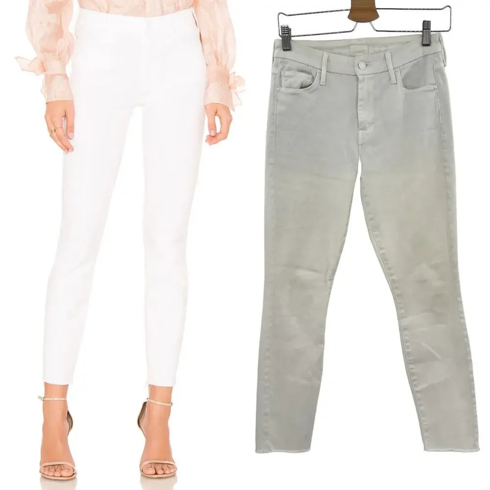Mother Denim Looker Ankle Fray Jeans in Glass Slipper‎ White Size 26